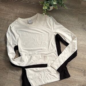 Zara Asymmetrical White and Black Long Sleeve Tee